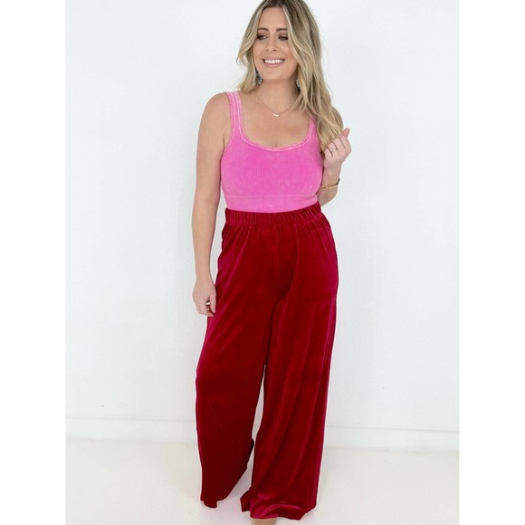 Zenana Velvet Wide Leg Pants in Black Size 2X - Picture 7 of 11